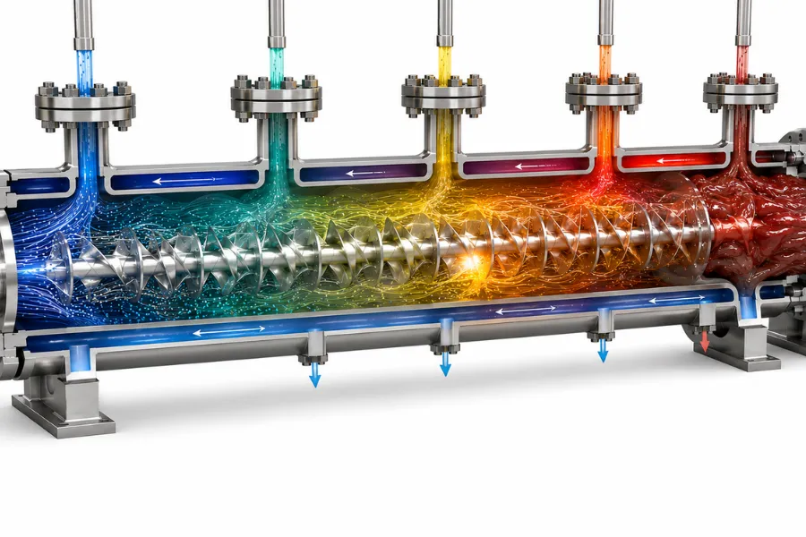 Polymerization process engineering challenges including heat transfer and residence time distribution