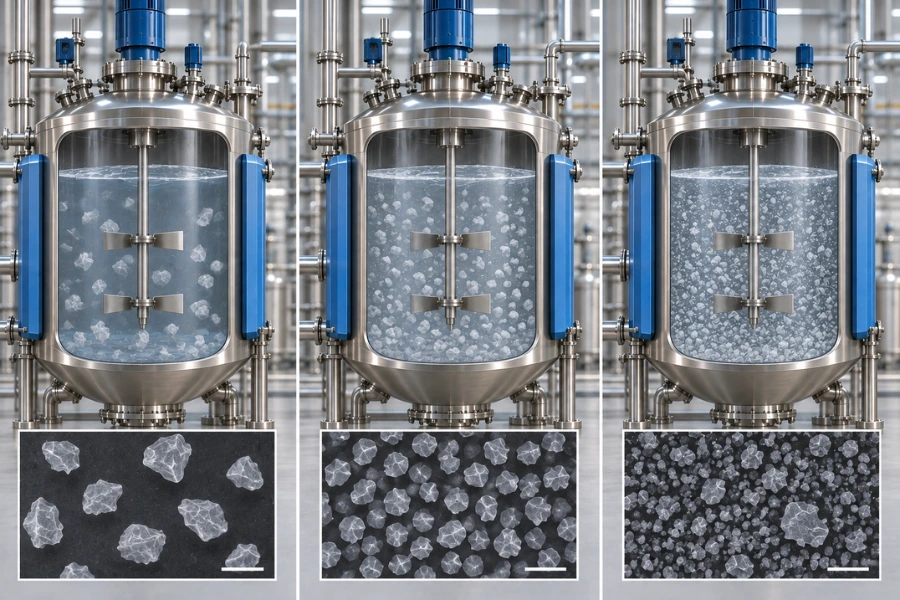 LiFSI crystallization showing supersaturation, nucleation and crystal growth
