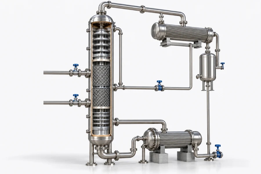 Methyl acetate reactive distillation column configuration showing rectifying, reactive and stripping sections