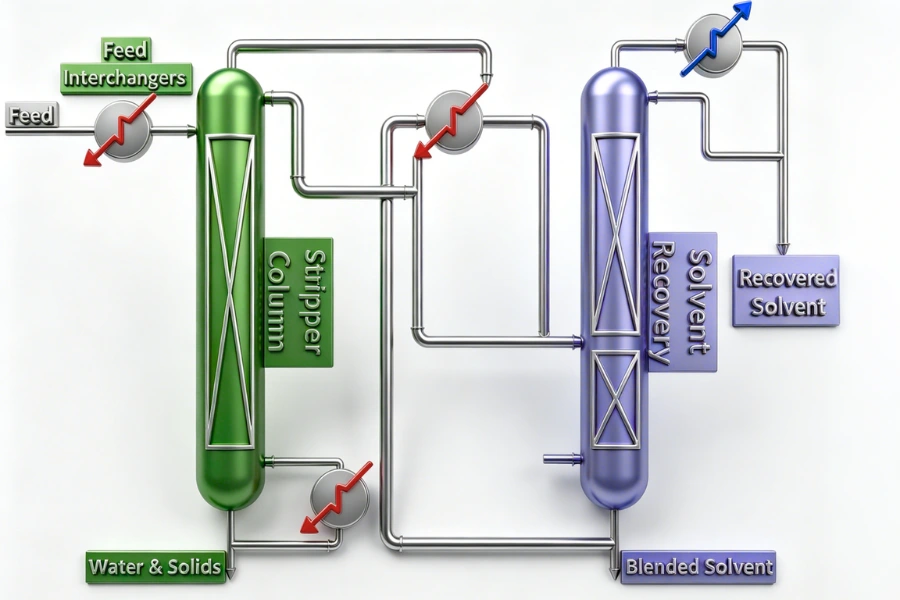 CS2 recovery system in a rayon production plant with integrated solvent recovery units