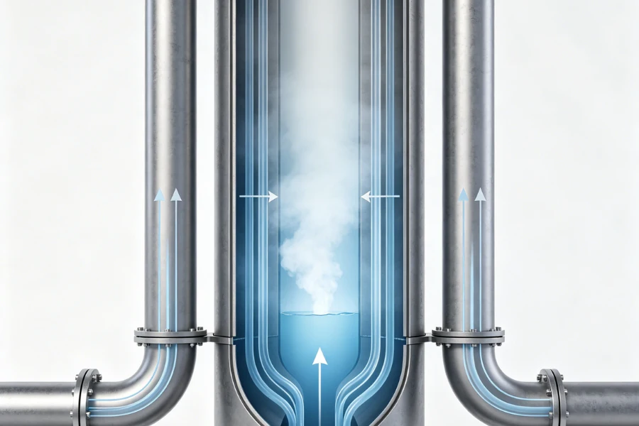 thin-film evaporation process inside a falling film evaporator system