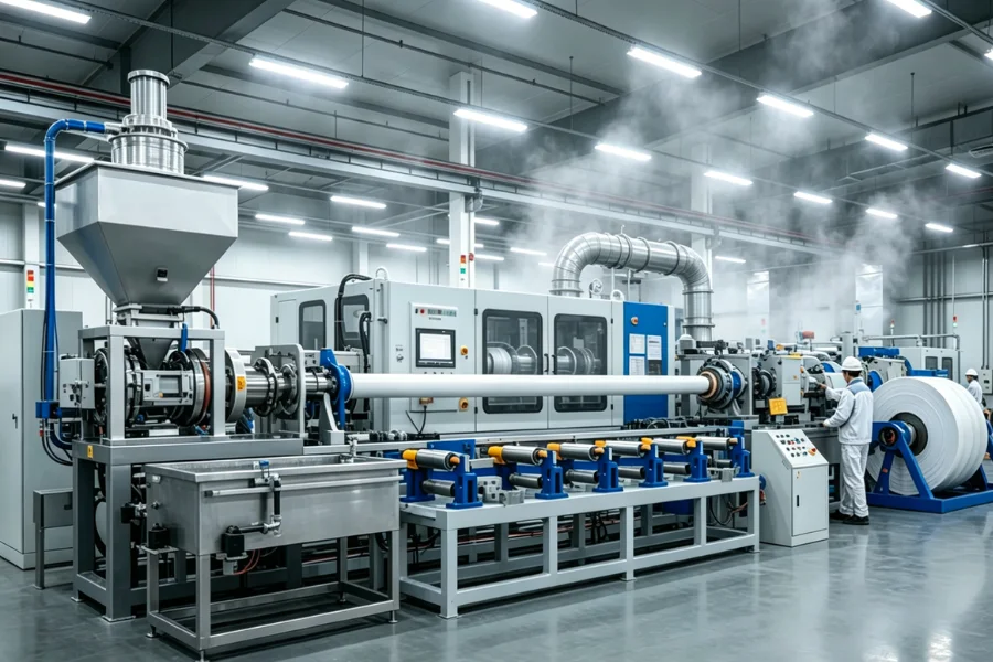 eco-friendly PLA production workshop with industrial VOC air quality control systems