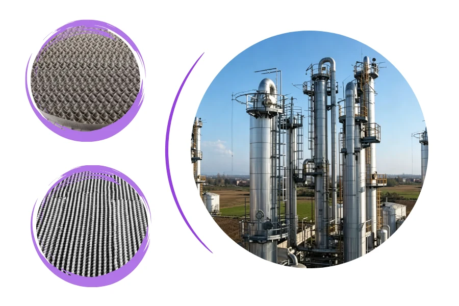 Y-type and X-type structured packing geometry for distillation columns