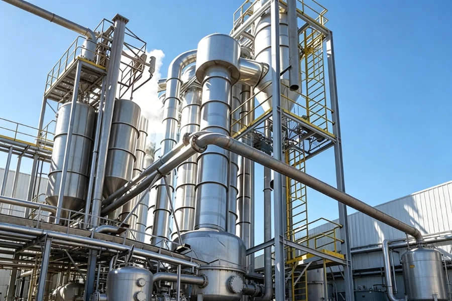 falling film system for heat-sensitive chemical concentration in industrial chemical processing