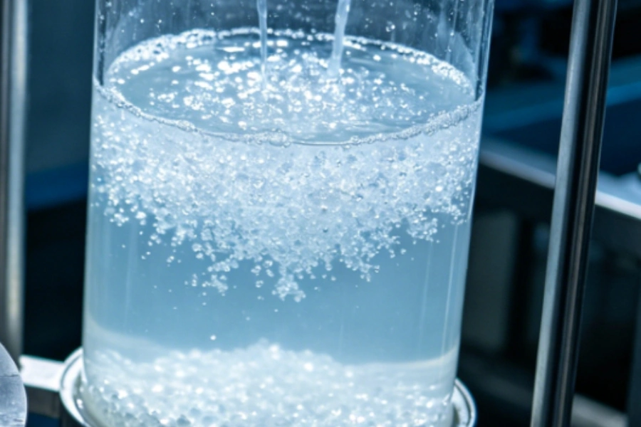 The crystals are then efficiently separated from the mother liquor using a wash column.