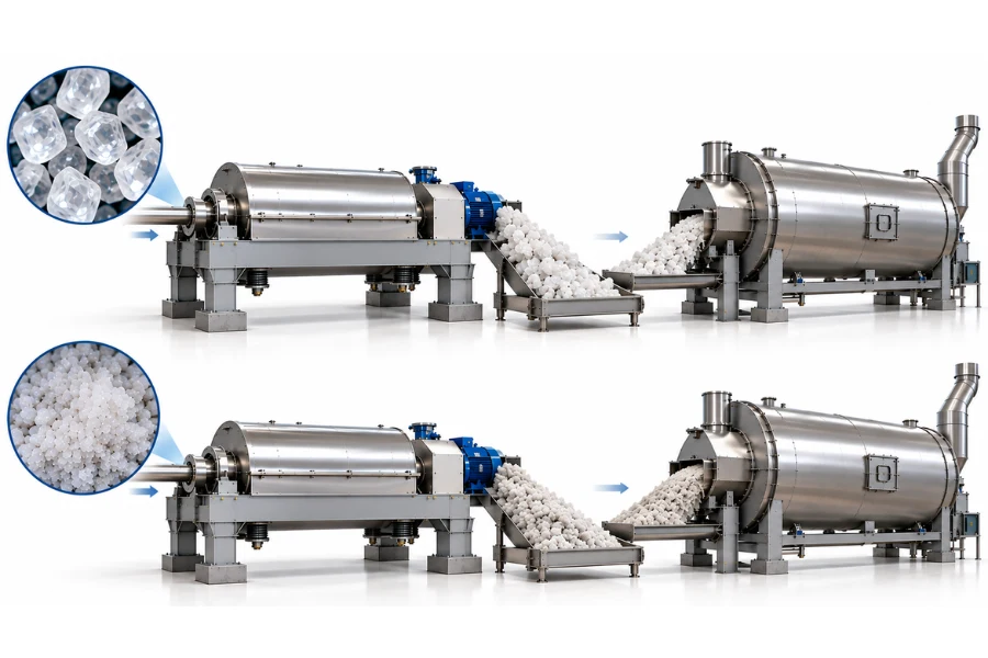 NaCN crystal size and centrifuge cake moisture affecting dryer load
