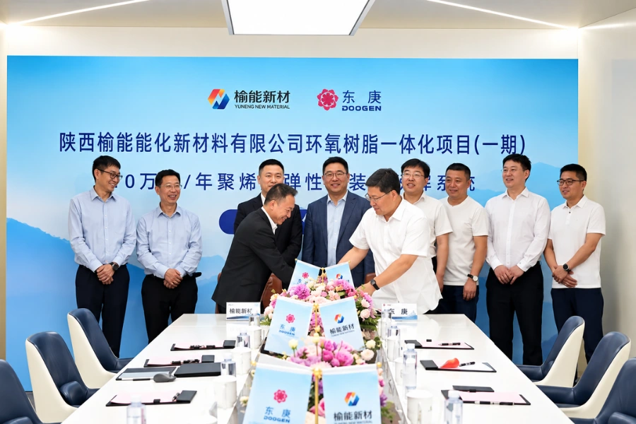 On May 21, 2026, DODGEN officially signed an agreement with Yuneng New Materials (Shaanxi) to supply the devolatilization system for the 100,000-tonne-per-year POE unit of its epoxy resin integrated project, Phase I, for the removal of volatile impurities such as heptane solvent and ethylene.