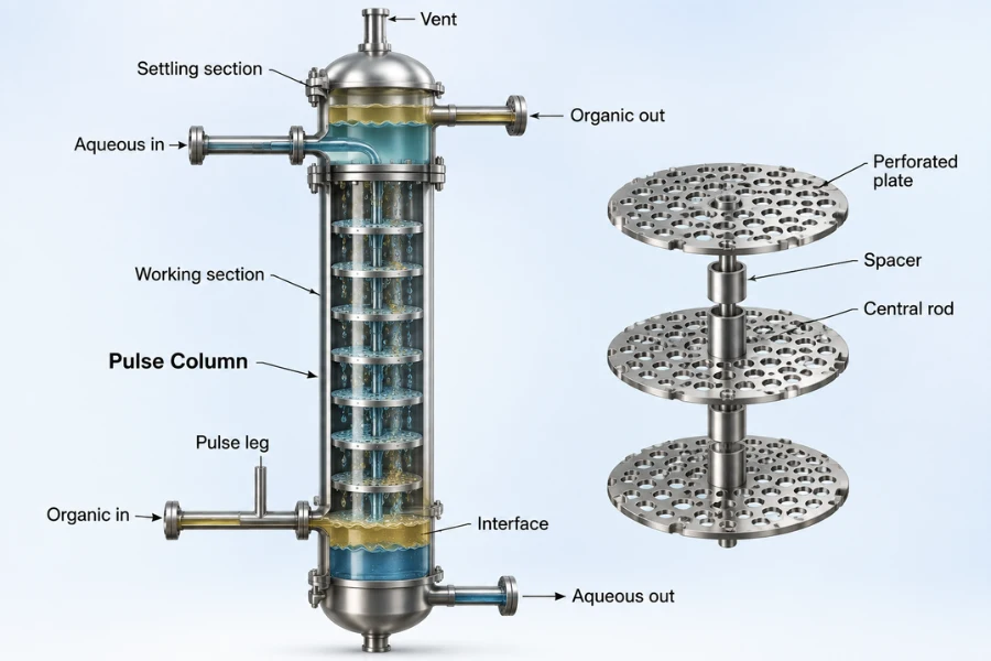 Perforated plate distributor for liquid-liquid extraction with dispersed-phase droplets